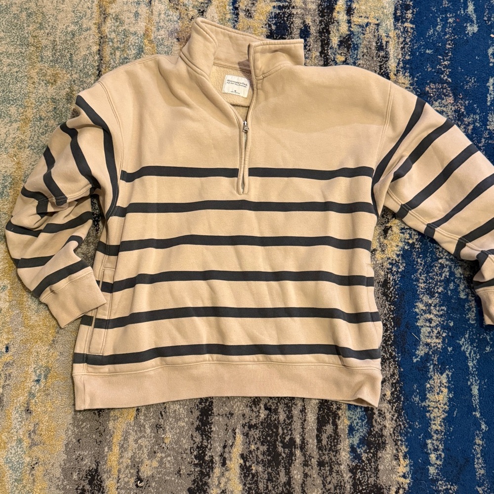 Abercrombie and Fitch Beige and Black Striped Sweater